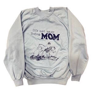 Vintage 80s Size XXL Blue Its Not Easy Being Mom Horse Sweatshirt Equestrian
